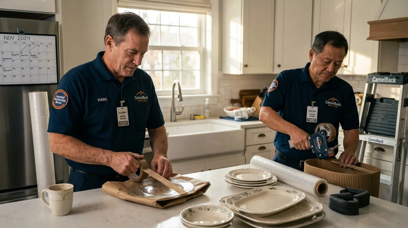 Professional crew packing kitchen dishware in Cockeysville, MD